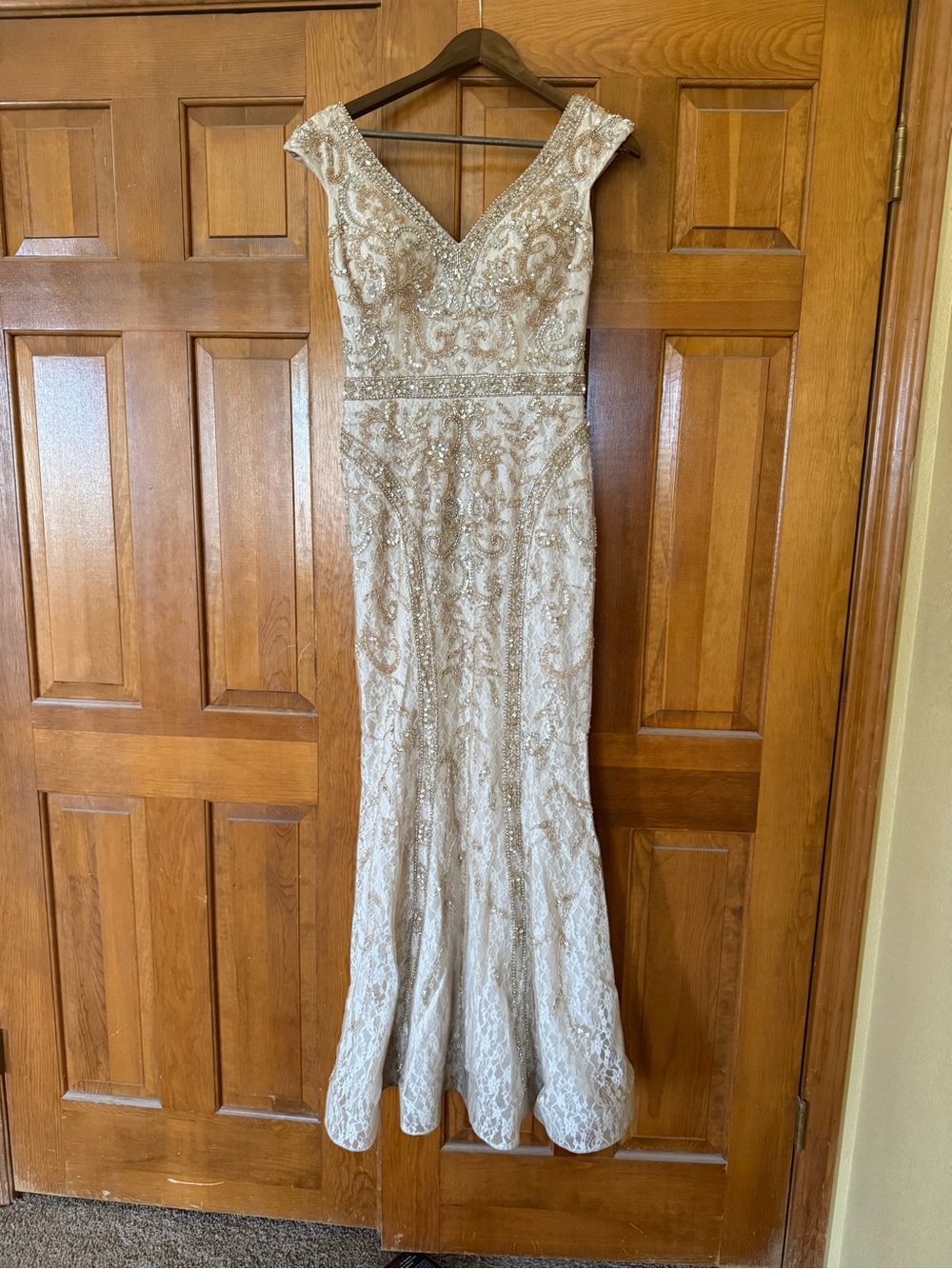 Ivonne D by Mon Cheri Beaded Champagne Evening Gown - Picture 2 of 8